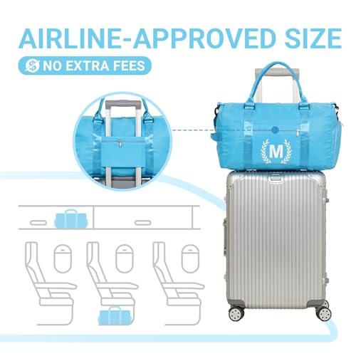 Gym Bag for Women, Personalized Duffle Bag with Shoe Compartment, Sports Bag for Yoga & Dance with Wet Pocket and Mat Strap(AquaBlue,M) - color: AquaBlue, size: M