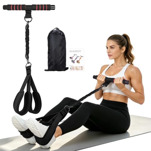 Resistance Bands with Bar Handle and Foot Straps, Home Gym Workout Exercise Band - color: Black