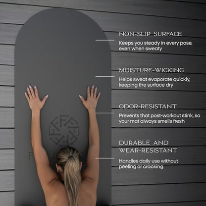 FFLLOOWW Premium Non Slip PU Yoga Mat 72.8” x 26.8” 4.5mm – Eco Friendly Natural Rubber Exercise Mat for Hot Yoga, Pilates & Home Workout with Carry Strap - color: Taupe
