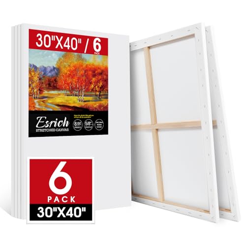 ESRICH Stretched Canvas for Painting 30x40 Inch, 6Pack Large Canvas for Painting, Primed Acid-Free Cotton Blank Canvases, Art Paint Canvases for Oil Paint,Watercolor,Acrylic Paint,Gouache and Tempera. - size: 30x40in-6Pack