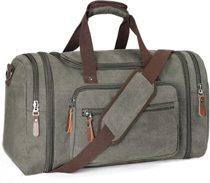 Sechunk Duffle Bag Canvas Large Outdoor Shoulder Bag Overnight Handbag Travel Tote Luggage Weekender Bag - color: grey