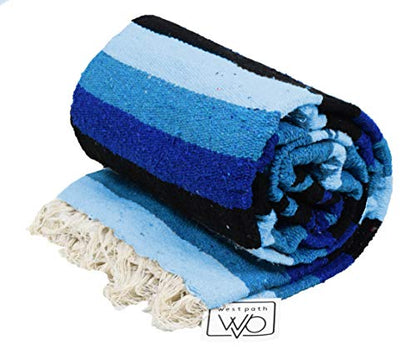 Open Road Goods Handwoven Mexican Diamond Blanket, Throw, or Yoga Bolster - Blue - color: Blue Blanket