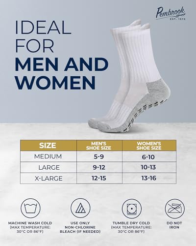 Pembrook Non Slip Crew Grip Socks Men & Women - 4 Pairs | Non Slip Socks for Elderly, Hospital, Pilates, Yoga, Barre, Home - color: Black, White, Gray, Navy - 4 Pairs, size: Large