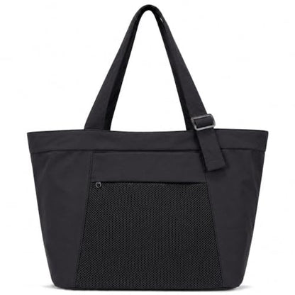 Travel Tote Bag for Women, Large Nylon Bag with Yoga Mat Strap and Luggage Sleeve,Shoulder Bag for Daily Use - color: Black