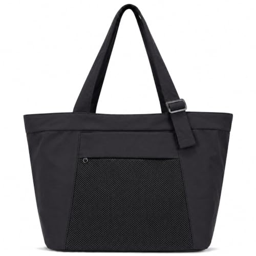 Travel Tote Bag for Women, Large Nylon Bag with Yoga Mat Strap and Luggage Sleeve,Shoulder Bag for Daily Use - color: Black