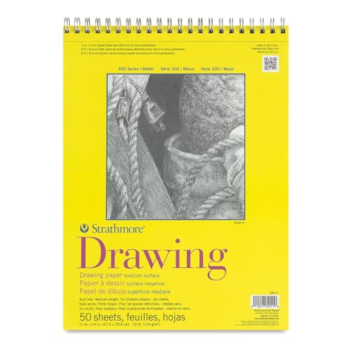 Strathmore 300 Series Wire Bound Drawing Pad, 70 lb. Drawing Paper, 11 X 14 inches, White, 50 Sheets (340-11) - size: 11x14, style: Wire Binding