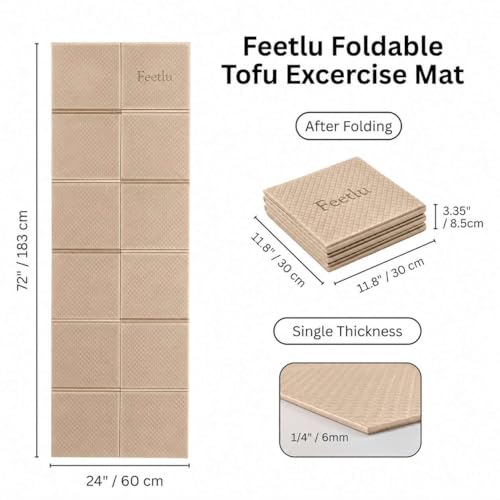 Foldable Yoga Mat, 6mm Thick, 72L x 24W Inch, Lightweight, Anti-Slip, and Easy to Store – Perfect for Travel, Yoga, Pilates, Home Workouts, and Floor Exercises - color: Khaki
