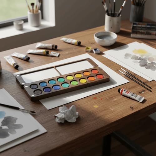 Leadigol Wooden Mini Travel Paint Palette, Watercolor Painting Box, Painting Paint Saver Mixing Tray, Wooden Colour Mixing Palette Box, Artist Travel Sketch Painting Box