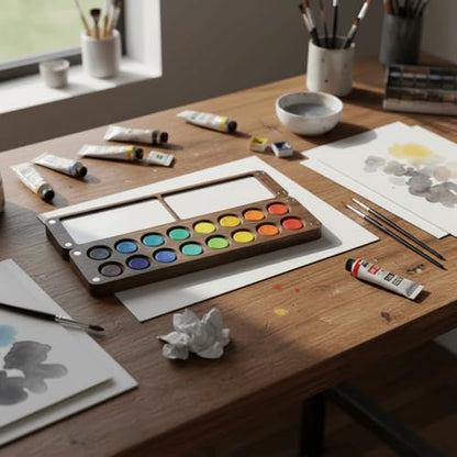 Leadigol Wooden Mini Travel Paint Palette, Watercolor Painting Box, Painting Paint Saver Mixing Tray, Wooden Colour Mixing Palette Box, Artist Travel Sketch Painting Box