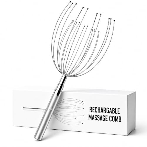 Winyoung Rechargable Head Massager Scalp Stress Relief, Electric Scalp Massager, Handheld Vibrating Head Scratchers with 20 Metal Fingers for Hair Scalp Massage Relaxation Self-Care