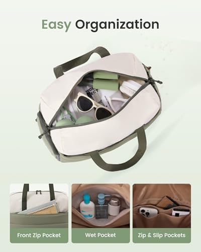 LOVEVOOK Small Gym Bag for Women with Tumbler Holder & Shoe Compartment - color: Green White, size: Small-17"