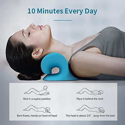 RESTCLOUD Comfortable Neck Stretcher for Neck Pain Relief, Neck and Shoulder Relaxer Cervical Neck Traction Device for TMJ Pain Relief and Muscle Relax, Cervical Spine Alignment Chiropractic Pillow - color: Blue