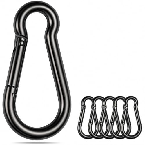 sprookber Stainless Steel Spring Snap Hook Carabiner - 304 Stainless Steel Caribeener Clips, Set of 6 - color: Black, size: 2.25 Inch