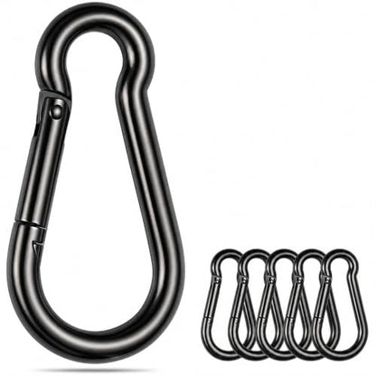 sprookber Stainless Steel Spring Snap Hook Carabiner - 304 Stainless Steel Caribeener Clips, Set of 6 - color: Black, size: 2.75 Inch