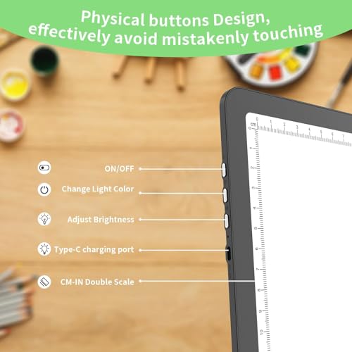 KOBAIBAN A4 Magnetic Light Box with Bag, Rechargeable Diamond Art Light Board with Side Physical Buttons, 3 Color Light Modes Super Bright Light Pad Light Table for Tracing, Drawing, Sketching (Black) - size: A4 with Bag
