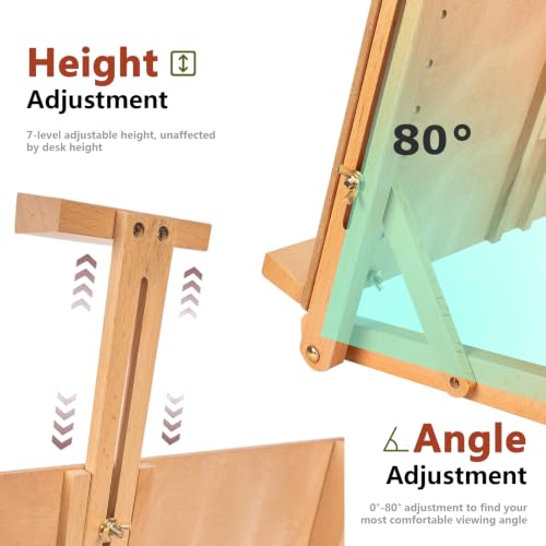 DJAR Tabletop Easel Stand for Painting, Solid Beech Wood, Natural | Adjustable Drawing Sketching Board for Adults, Hold Canvas up to 23", Portable Desktop Art Stand for Students and Beginners