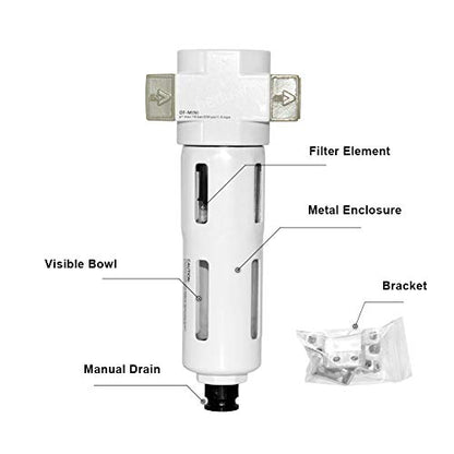 Beduan 1/4" Air in-line Compressed Particulate Filter,Moisture Water Trap Filter With Visible Bowl,Semi-Auto Drain(MINI) - size: 1/4"