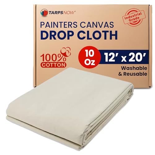 Tarps Now 12x20 ft Premium Heavy Duty Canvas Drop Cloth for Painting - Reusable Painter Tarp, 100% Cotton Fabric Floor Cover & Furniture Protection, Washable Paint Drop Cloth - size: 12' x 20'