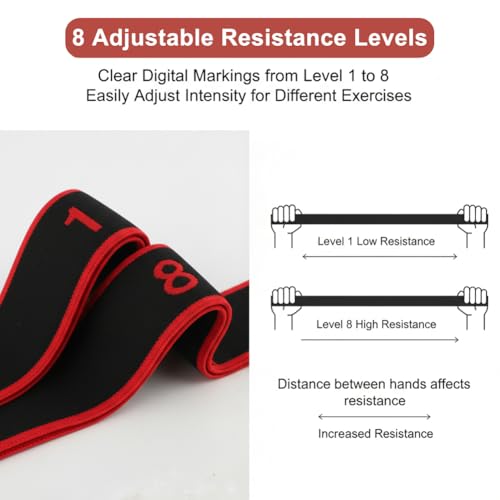 2 Pack Numbered 8 Loop Stretching Strap, Multi-Loop Fitness Resistance Bands for Yoga, Gymnastics, Pilates, Elastic Training Band with Markings, Includes Extra Elastic Loop Band for Home Gym Workout