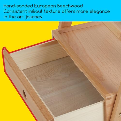 MEEDEN Forward Tilt Studio H-Frame Easel with Art Supply Storage Drawer - Adjustable (58"~75") Solid Beech Wood Easel Stand for Artists, Students and Beginners, Holds Canvas Art up to 37" - color: Natural
