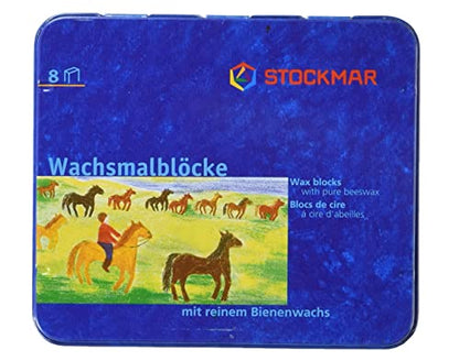 Stockmar Beeswax Block Crayons, Set of 8 - Non Toxic, Safe, Natural Jumbo Crayons For Kids & Adults - Waldorf Homeschool -Waldorf Art Supplies - In Storage Tin Case, Made in Germany