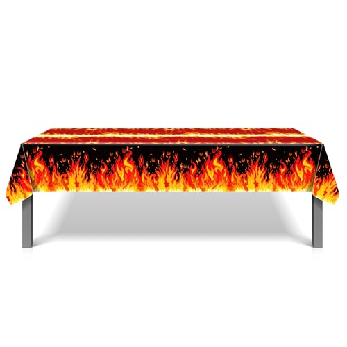 1Pc Fire Party Plastic Tablecloth 54 x 87 Inch Long Table Cover, Flame Party Tablecover for Fire Fighting Theme Kids Baby Shower Birthday Dinner Picnic Kitchen Event - color: Fire