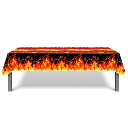 1Pc Fire Party Plastic Tablecloth 54 x 87 Inch Long Table Cover, Flame Party Tablecover for Fire Fighting Theme Kids Baby Shower Birthday Dinner Picnic Kitchen Event - color: Fire