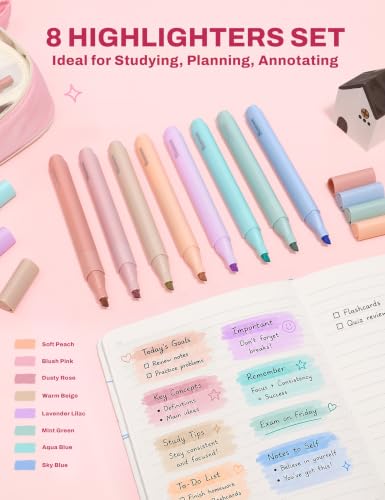 SUNEE Pencil Case with Supplies, 35PCS Aesthetic Stationery Set with Pastel Highlighters, Black Gel Pens, Mechanical Pencils & Refills, Cute School Supplies for Teachers Girls College Pink - color: Pink, style: 35 Pack