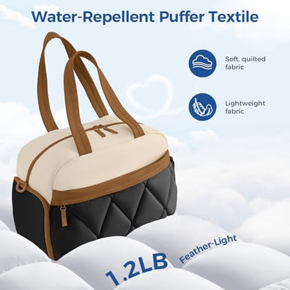 Women's Duffle Gym Bag, Carry-On Shoe Compartment for Weekender Overnight - color: Beige & Brown, size: Medium