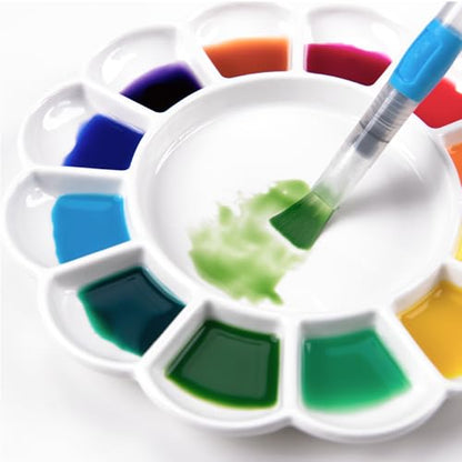 MEEDEN 12-Well Ceramic Paint Palette, Porcelain Tray, Artist Watercolor Mixing Palette, Round, 7.9'x 7.9'x 0.79' (Pack of 3) - size: 12 Wells (Pack of 3)