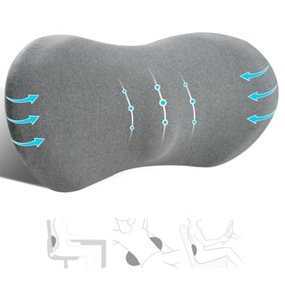 kasney Lumbar Support Pillow for Office Chair, Dark Gray | Back Pillow for Low Back Pain Relief, Ergonomic Streamline Car Seat, Office Chair, Recliner and Bed - color: Dark Gray