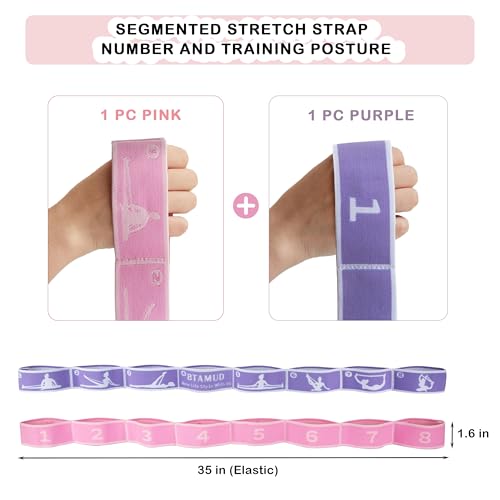 2 Pcs Kids Stretch Bands Dance Stretching Straps for Children Gymnastics Equipment Dance Training Elastic Band for Kids Multi-Loop Numbered Stretch Band for Ballet Cheerleading-8 Loops