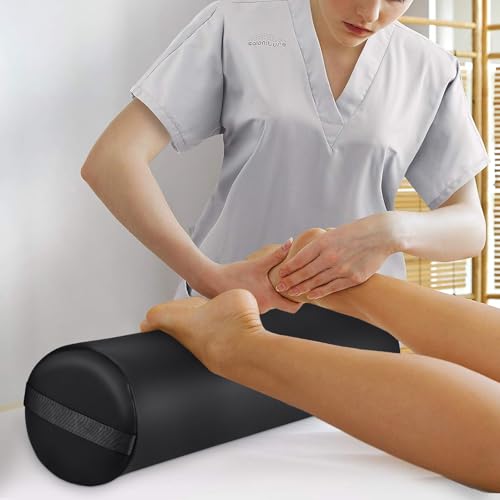 Full Round Bolster Pillow for Legs, 26 x 6 inch Bolster for Massage Table | PU Leather Under Knee Pillow with Strap Handle, Under Back Ankles Leg Pain Relief Massage Table Bolster for Yoga & Spa - color: 6" Full Round - Black