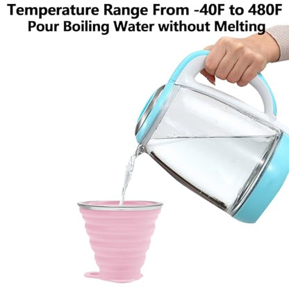 Litoexpe 2 Pack Silica gel Collapsible Travel Cup 270ml, Pink & Green | with Lids, Portable Folding Camping Cup, for Camping and Travel - color: Pink & Green