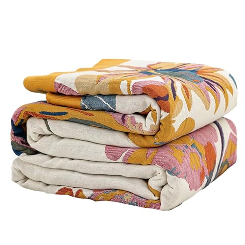Boho Throw Blanket for Bed 50”x60”, 100% Cotton Blanket for Couch Sofa | Ultra Soft 4-Layer Muslin Woven Quilt with Floral Printed, Farmhouse Bed Blanket/Cover for Living Room Decor - color: G - Boho Floral, size: 50“ x 60”