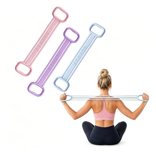 3 Pack Resistance Bands with Handles, Shoulder Trainer for Physical Therapy Home Workout Pilates, Ergonomic Grip Durable Exercise Bands - color: Pink , Blue , Purple