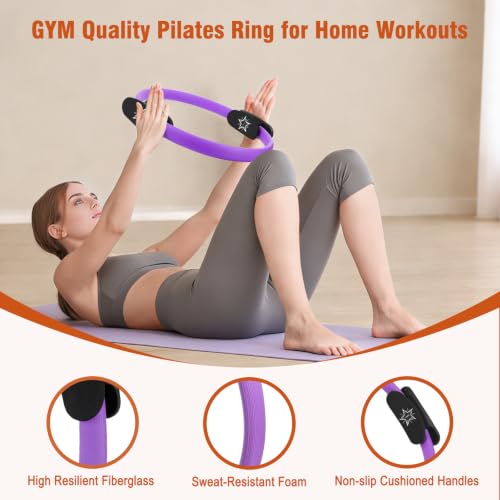Pilates Kit Equipment, Pilates Ring and Ball for Women Home Workout | Pilates Set with 14'' Magic Circle, Wrist Weights, Resistance Bands, Yoga Strap, Socks, Bag, Essentials Accessories Kit - color: Purple