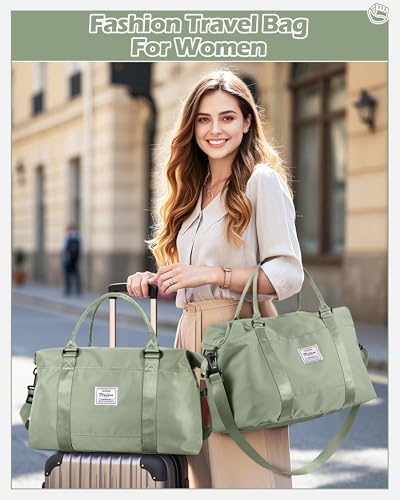 Travel Duffel Bags for Women Mens Waterproof Weekender Carry on Bag Sports Gym Bag Travel Tote Bags with Wet Pocket Overnight Bag Workout Duffel Bags with Trolley Sleeve Grey Green - color: F7-Grey Green