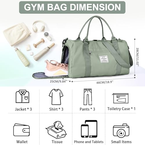 Gym Bag Womens with Shoes Compartment Travel Duffel Bag Grey Green - color: B9-Grey Green+Toiletry Bag