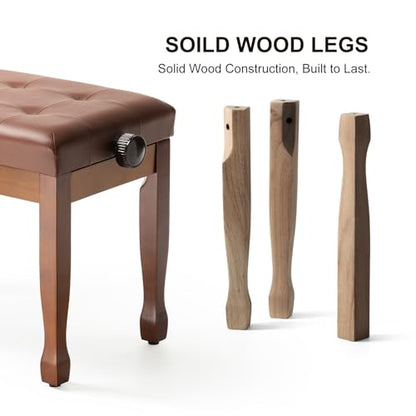 Adjustable Height Piano Bench, Wooden Piano Stool with Waterproof Padded Cushion, Bench Seat for Vanity, Bedroom, Living Room, Light Brown - color: Single-wood