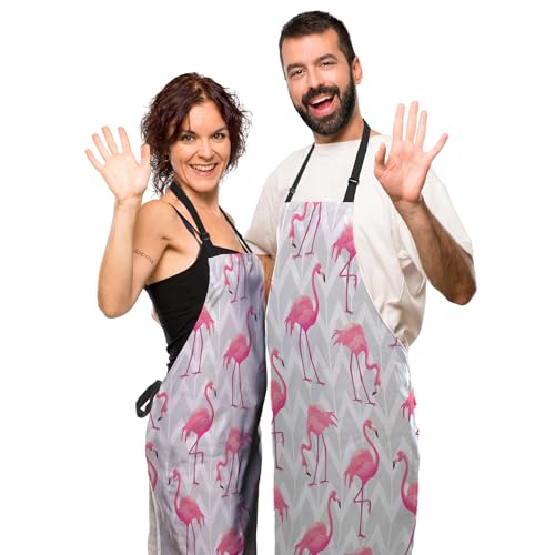 Garden Apron for Men Flamingo Cute Aprons for Women for Kitchen Cooking Restaurant BBQ Painting Crafting Gardening 27” (W) x 31” (H), Waterproof Apron - color: Flamingo