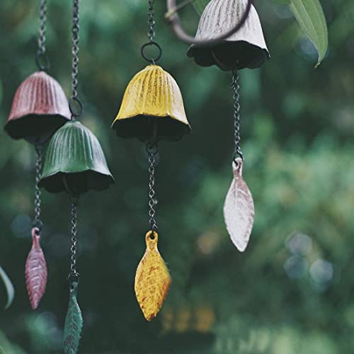 Japanese Traditional Lucky Small Wind Chimes for Outside, Iwachu Cast Iron Bless Temple Wind Bell Memorial and Sympathy Leaf Wind Chimes Indoor Garden Bell, Patio, Balcony (Yellow Leaf)