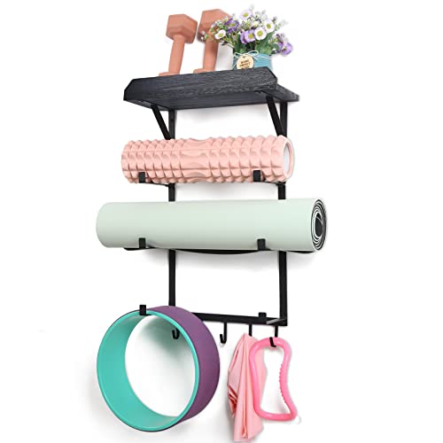 Yoga Mat Holder Wall Mount, Yoga Mat Rack Home Gym Accessories - color: Vintage Black