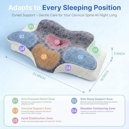 Upgrade Cervical Pillow for Neck Support, 2-Height Adjustable Pillow - color: Graphene Pillow