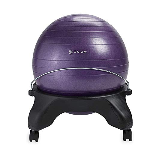 Gaiam Classic Backless Balance Ball Chair, Purple | 52cm Anti-Burst Stability Ball | Core Engagement While Sitting | Pump Included | Home & Office Desk Use | Active Seating - color: Purple, style: Backless
