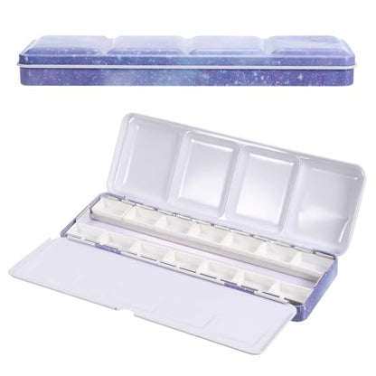 PATIKIL Empty Watercolor Palette, Metal Watercolor Tin with 14pcs Full Pans Paint Case with Lid Paint Box for Travel Gouache Oil Painting, Blue 14 Wells - color: Blue, style: 14 Wells