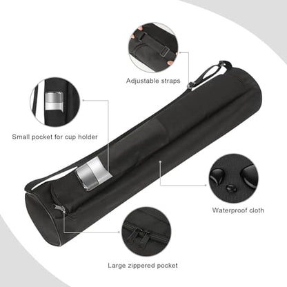 EVEME Yoga Mat Bag for Women & Men,Travel Yoga Gym Bag for 1/4" 1/3" Thick Exercise Yoga Mat,Fitness mat bag,sprot mat pouch - color: Extra Large-Black- With cup pocket