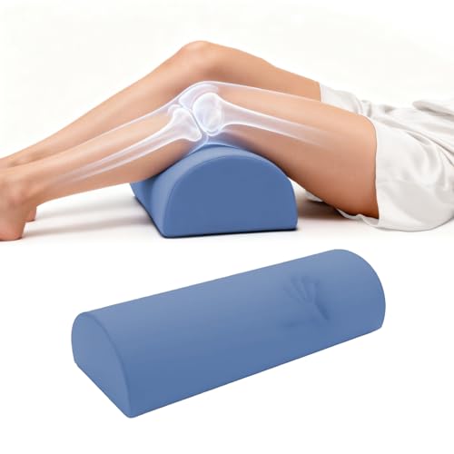 Knee Pillow for Back Sleeping - Half Moon Bolster Pillow for Legs - Cooling Under Knee Pillow for Sleeping on Back, Leg Support, Foot Elevation (Misty Blue) - color: L-misty Blue, size: Large