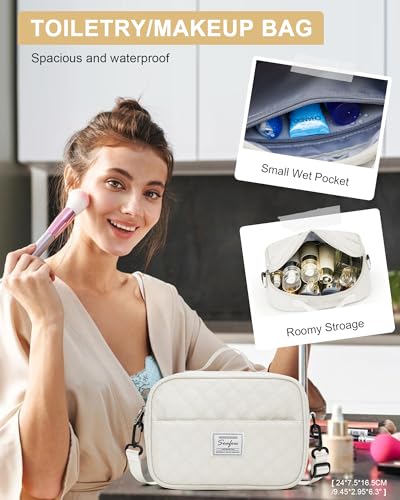 Gym Duffle Bag for Women with Shoe Compartment Waterproof Travel Tote Bags Personal Item Carry On Weekender Overnight Bags with Toiletry Bag Swimming Yoga Bags Hospital Holdalls Beige - color: C5-Grid-Beige