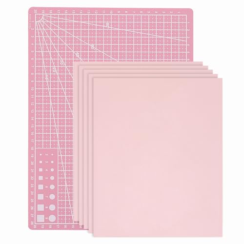 YUENPUN 6 PCS 8 x 12 Inch Rubber Carving Blocks Whit A3 Cutting Mat, Linoleum Blocks for Stamp Carving, DIY Printmaking (Pink)